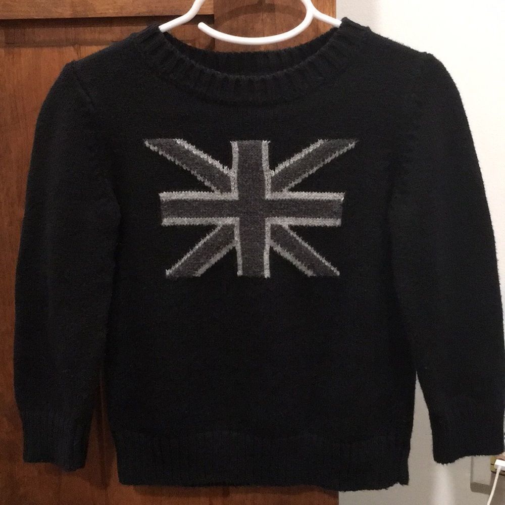 Gap British Flag Black and Gray Toddler Sweater Sz 3T